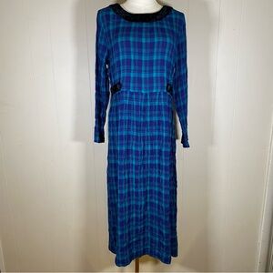 Vintage plaid velvet trim 90s goth grunge dress sz 10 maxi‎ midi peasant prairie